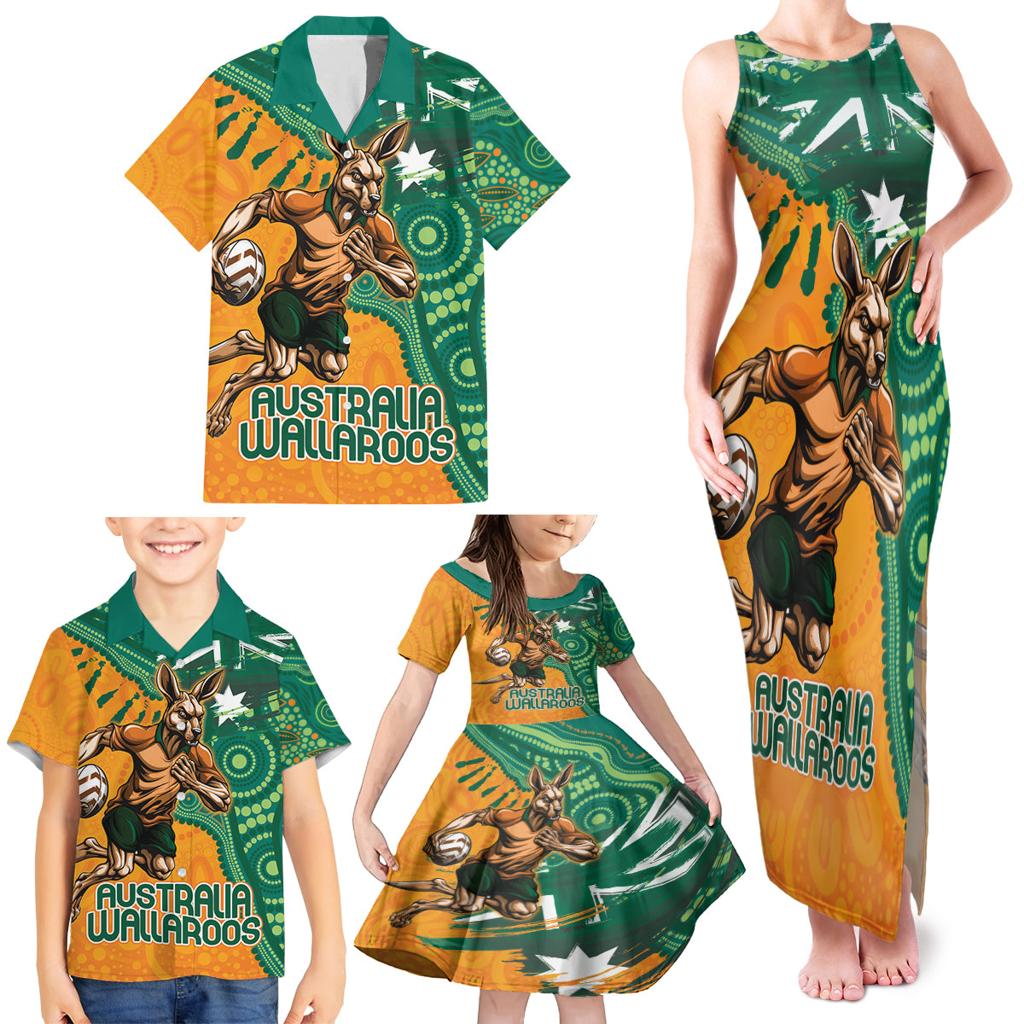 Custom Australia Rugby Wallaroos Family Matching Tank Maxi Dress and Hawaiian Shirt Indigenous Aboriginal Pacific Champions