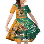 Custom Australia Rugby Wallaroos Kid Short Sleeve Dress Indigenous Aboriginal Pacific Champions