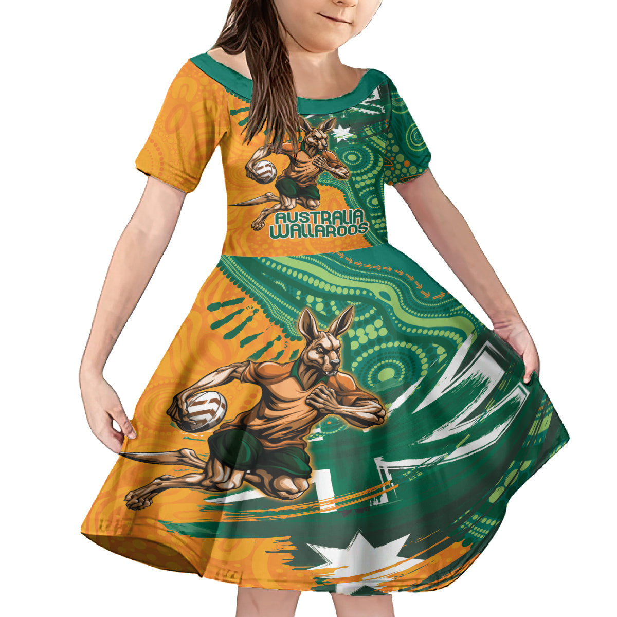 Custom Australia Rugby Wallaroos Kid Short Sleeve Dress Indigenous Aboriginal Pacific Champions