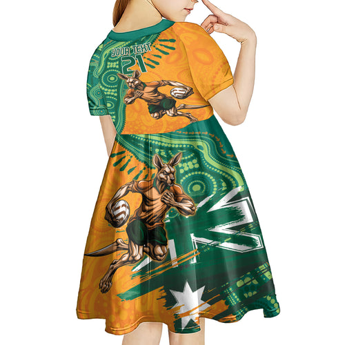 Custom Australia Rugby Wallaroos Kid Short Sleeve Dress Indigenous Aboriginal Pacific Champions