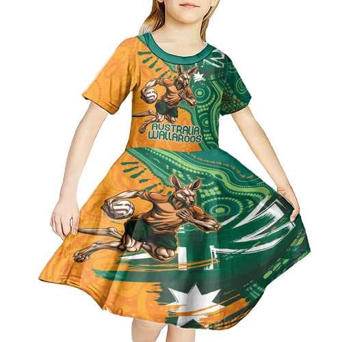 Custom Australia Rugby Wallaroos Kid Short Sleeve Dress Indigenous Aboriginal Pacific Champions