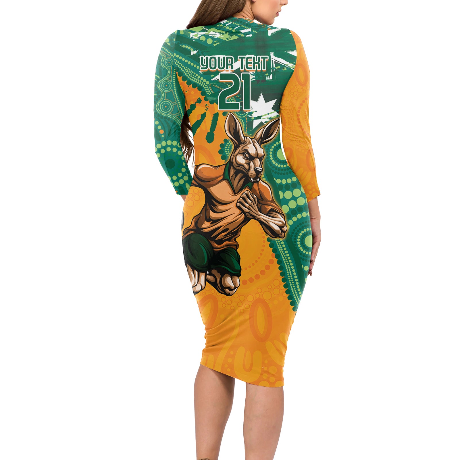 Custom Australia Rugby Wallaroos Long Sleeve Bodycon Dress Indigenous Aboriginal Pacific Champions