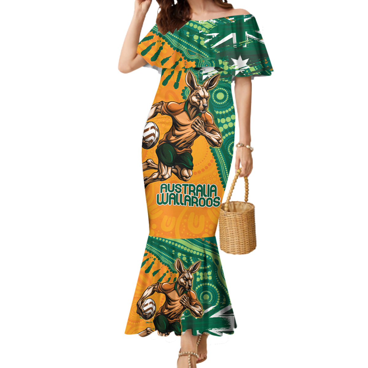 Custom Australia Rugby Wallaroos Mermaid Dress Indigenous Aboriginal Pacific Champions