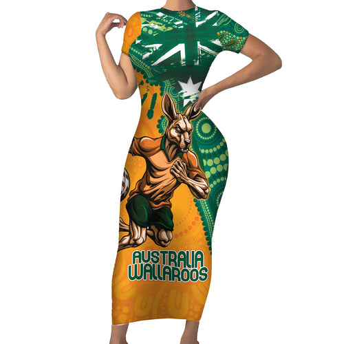 Custom Australia Rugby Wallaroos Short Sleeve Bodycon Dress Indigenous Aboriginal Pacific Champions