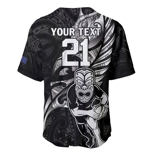 Custom New Zealand Maori Rugby Baseball Jersey Rarauhe Pango Silver Fern Manaia