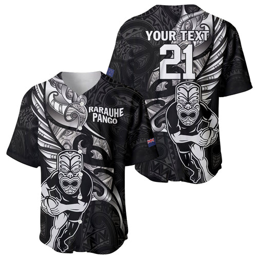 Custom New Zealand Maori Rugby Baseball Jersey Rarauhe Pango Silver Fern Manaia