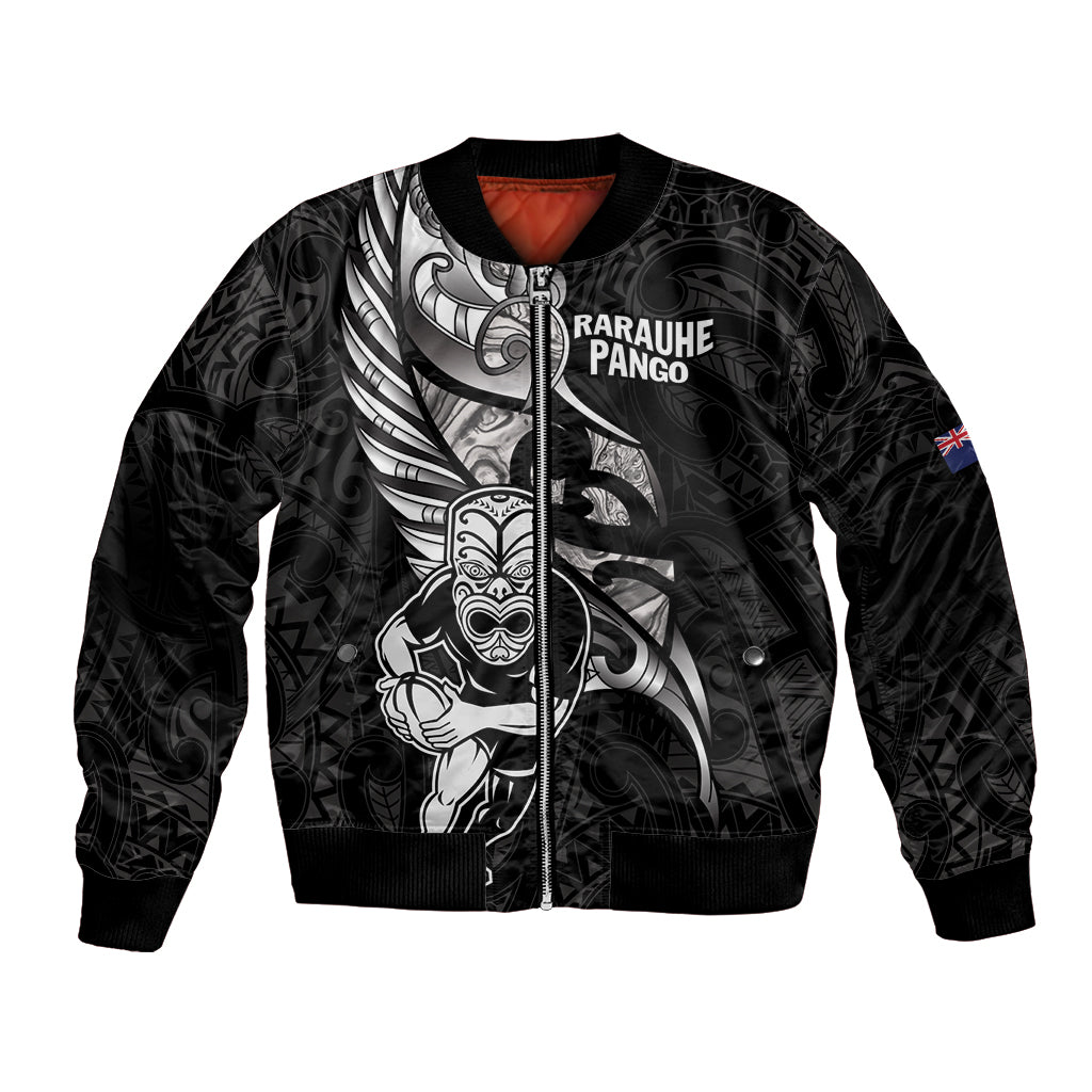 Custom New Zealand Maori Rugby Bomber Jacket Rarauhe Pango Silver Fern Manaia