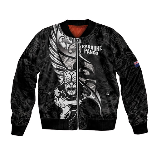 Custom New Zealand Maori Rugby Bomber Jacket Rarauhe Pango Silver Fern Manaia