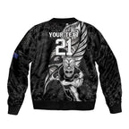 Custom New Zealand Maori Rugby Bomber Jacket Rarauhe Pango Silver Fern Manaia