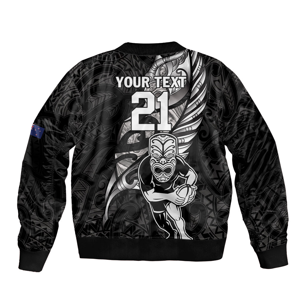 Custom New Zealand Maori Rugby Bomber Jacket Rarauhe Pango Silver Fern Manaia