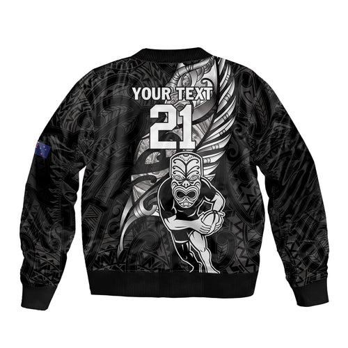 Custom New Zealand Maori Rugby Bomber Jacket Rarauhe Pango Silver Fern Manaia