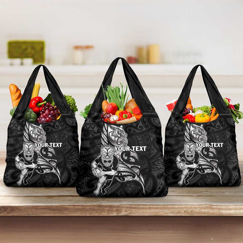 Custom New Zealand Maori Rugby Grocery Bag Rarauhe Pango Silver Fern Manaia