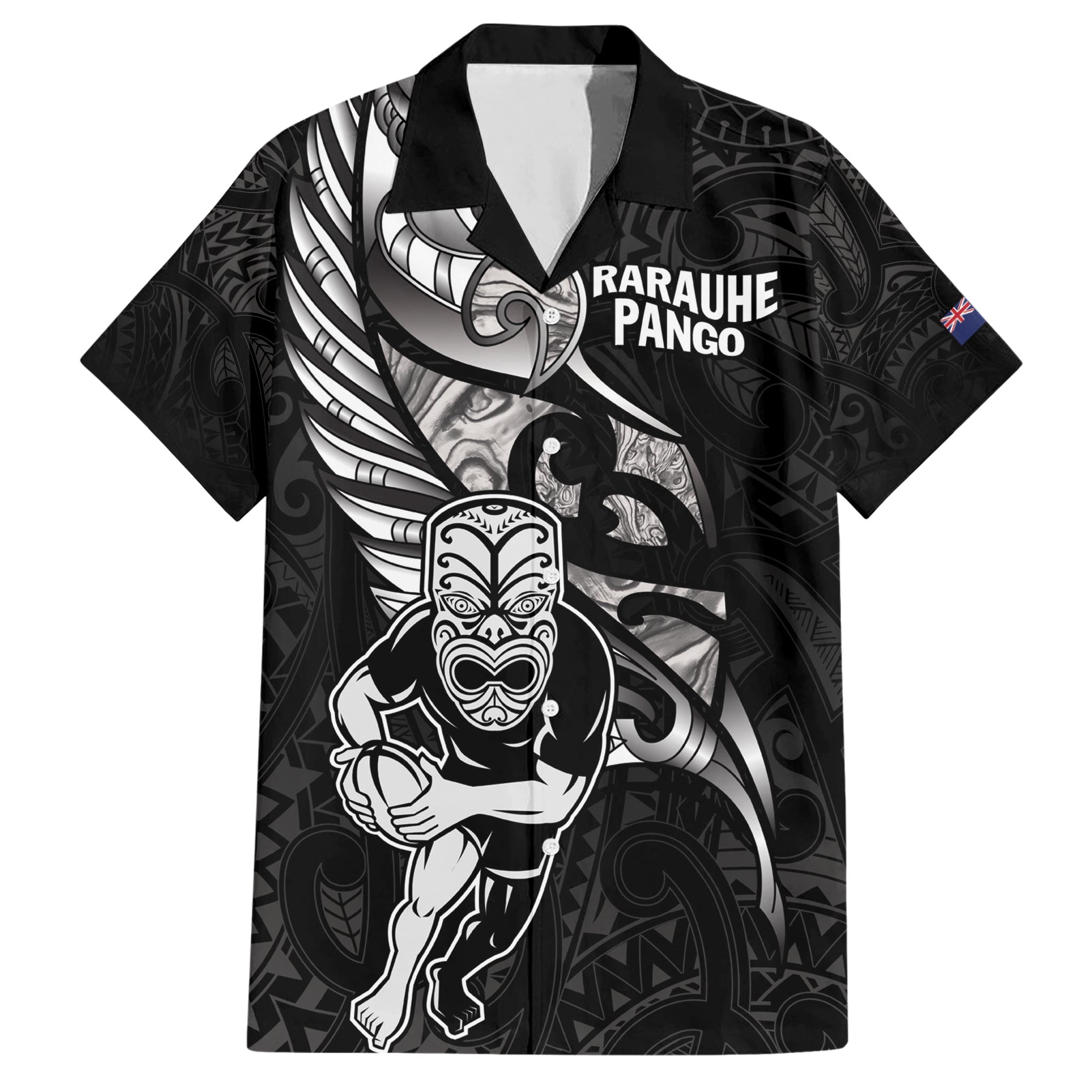 Custom New Zealand Maori Rugby Hawaiian Shirt Rarauhe Pango Silver Fern Manaia