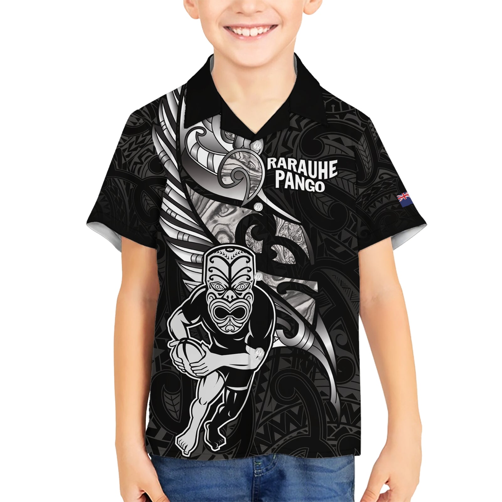 Custom New Zealand Maori Rugby Hawaiian Shirt Rarauhe Pango Silver Fern Manaia