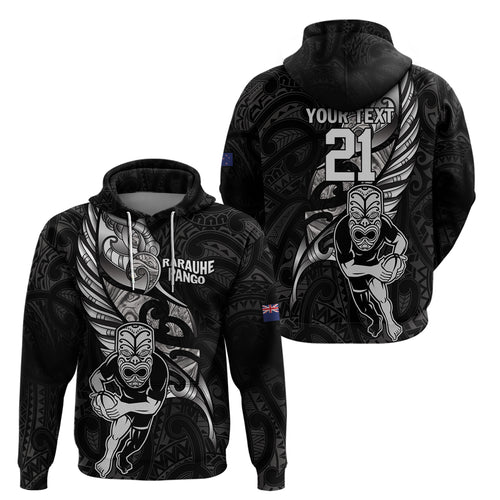 Custom New Zealand Maori Rugby Hoodie Rarauhe Pango Silver Fern Manaia