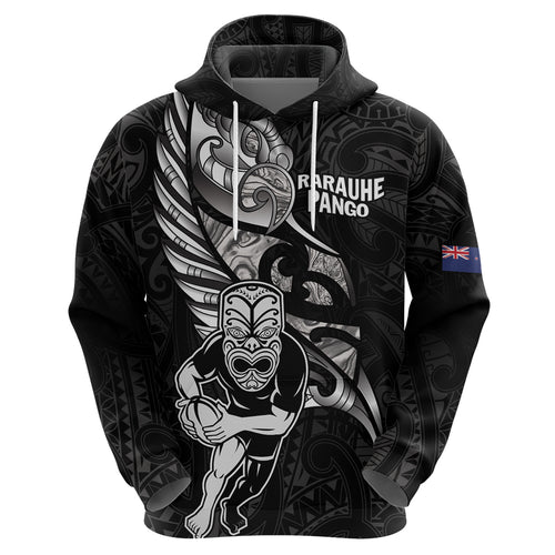 Custom New Zealand Maori Rugby Hoodie Rarauhe Pango Silver Fern Manaia