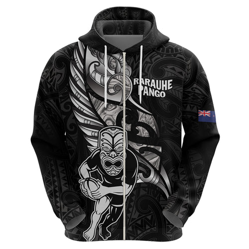 Custom New Zealand Maori Rugby Hoodie Rarauhe Pango Silver Fern Manaia