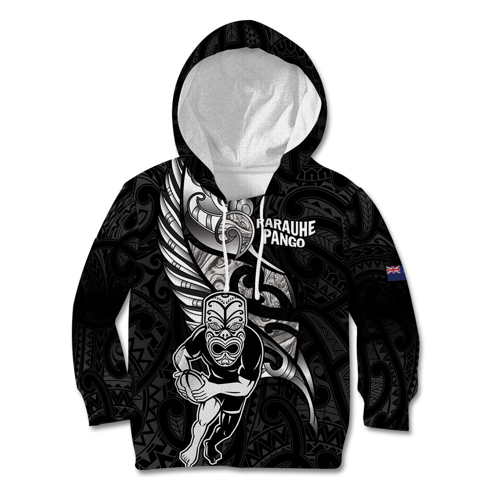 Custom New Zealand Maori Rugby Kid Hoodie Rarauhe Pango Silver Fern Manaia