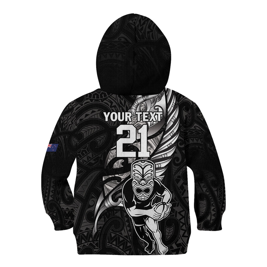 Custom New Zealand Maori Rugby Kid Hoodie Rarauhe Pango Silver Fern Manaia