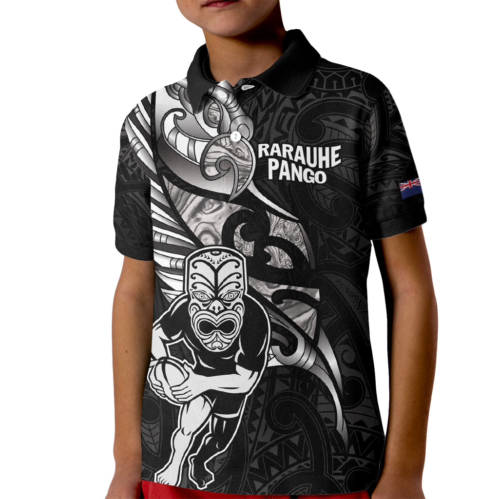 Custom New Zealand Maori Rugby Kid Polo Shirt Rarauhe Pango Silver Fern Manaia