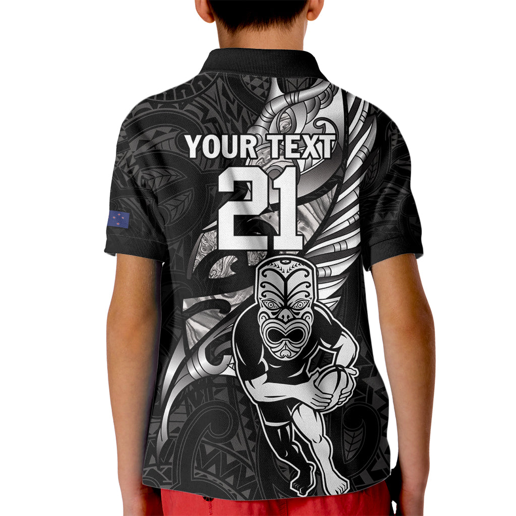 Custom New Zealand Maori Rugby Kid Polo Shirt Rarauhe Pango Silver Fern Manaia