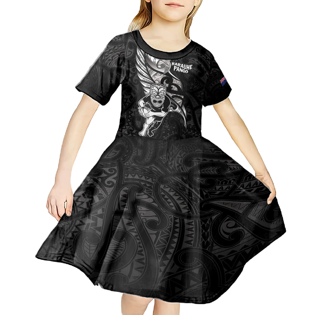 Custom New Zealand Maori Rugby Kid Short Sleeve Dress Rarauhe Pango Silver Fern Manaia