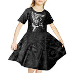 Custom New Zealand Maori Rugby Kid Short Sleeve Dress Rarauhe Pango Silver Fern Manaia