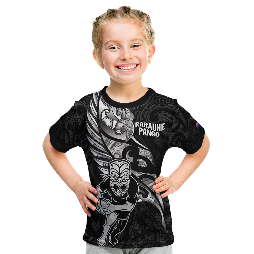 Custom New Zealand Maori Rugby Kid T Shirt Rarauhe Pango Silver Fern Manaia