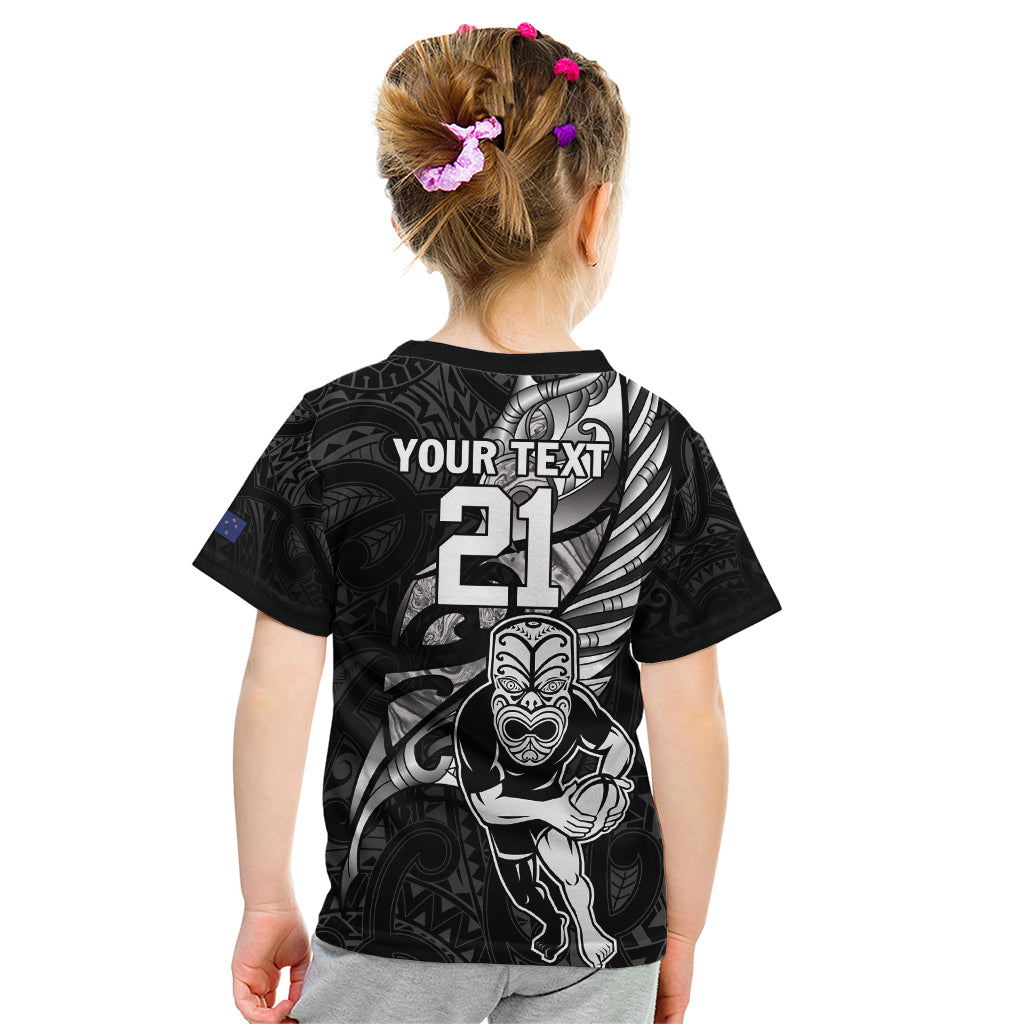 Custom New Zealand Maori Rugby Kid T Shirt Rarauhe Pango Silver Fern Manaia