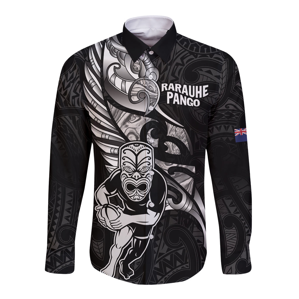Custom New Zealand Maori Rugby Long Sleeve Button Shirt Rarauhe Pango Silver Fern Manaia