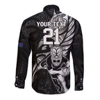 Custom New Zealand Maori Rugby Long Sleeve Button Shirt Rarauhe Pango Silver Fern Manaia