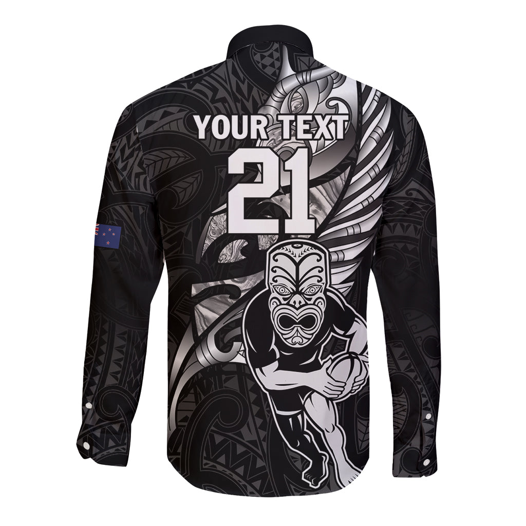 Custom New Zealand Maori Rugby Long Sleeve Button Shirt Rarauhe Pango Silver Fern Manaia