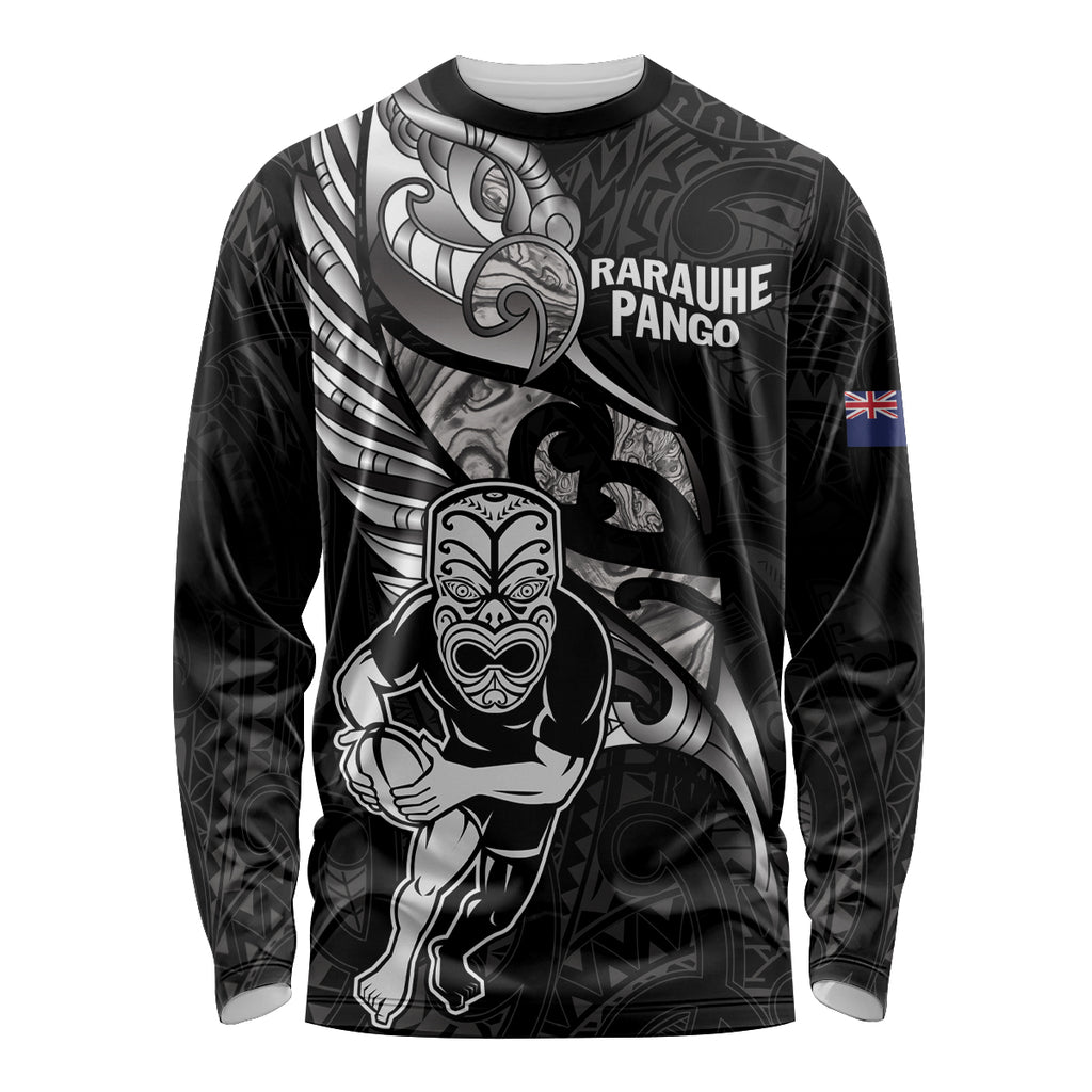 Custom New Zealand Maori Rugby Long Sleeve Shirt Rarauhe Pango Silver Fern Manaia
