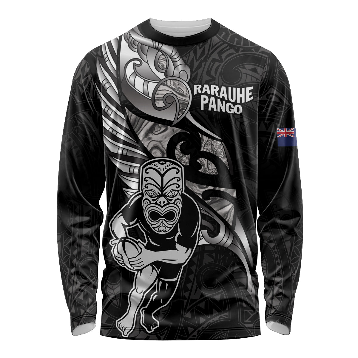 Custom New Zealand Maori Rugby Long Sleeve Shirt Rarauhe Pango Silver Fern Manaia