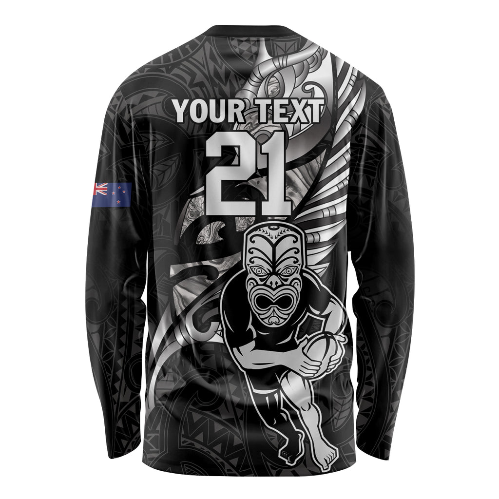 Custom New Zealand Maori Rugby Long Sleeve Shirt Rarauhe Pango Silver Fern Manaia