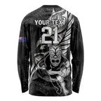 Custom New Zealand Maori Rugby Long Sleeve Shirt Rarauhe Pango Silver Fern Manaia