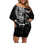Custom New Zealand Maori Rugby Off Shoulder Short Dress Rarauhe Pango Silver Fern Manaia