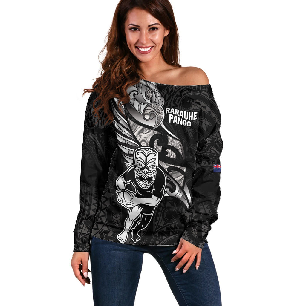 Custom New Zealand Maori Rugby Off Shoulder Sweater Rarauhe Pango Silver Fern Manaia