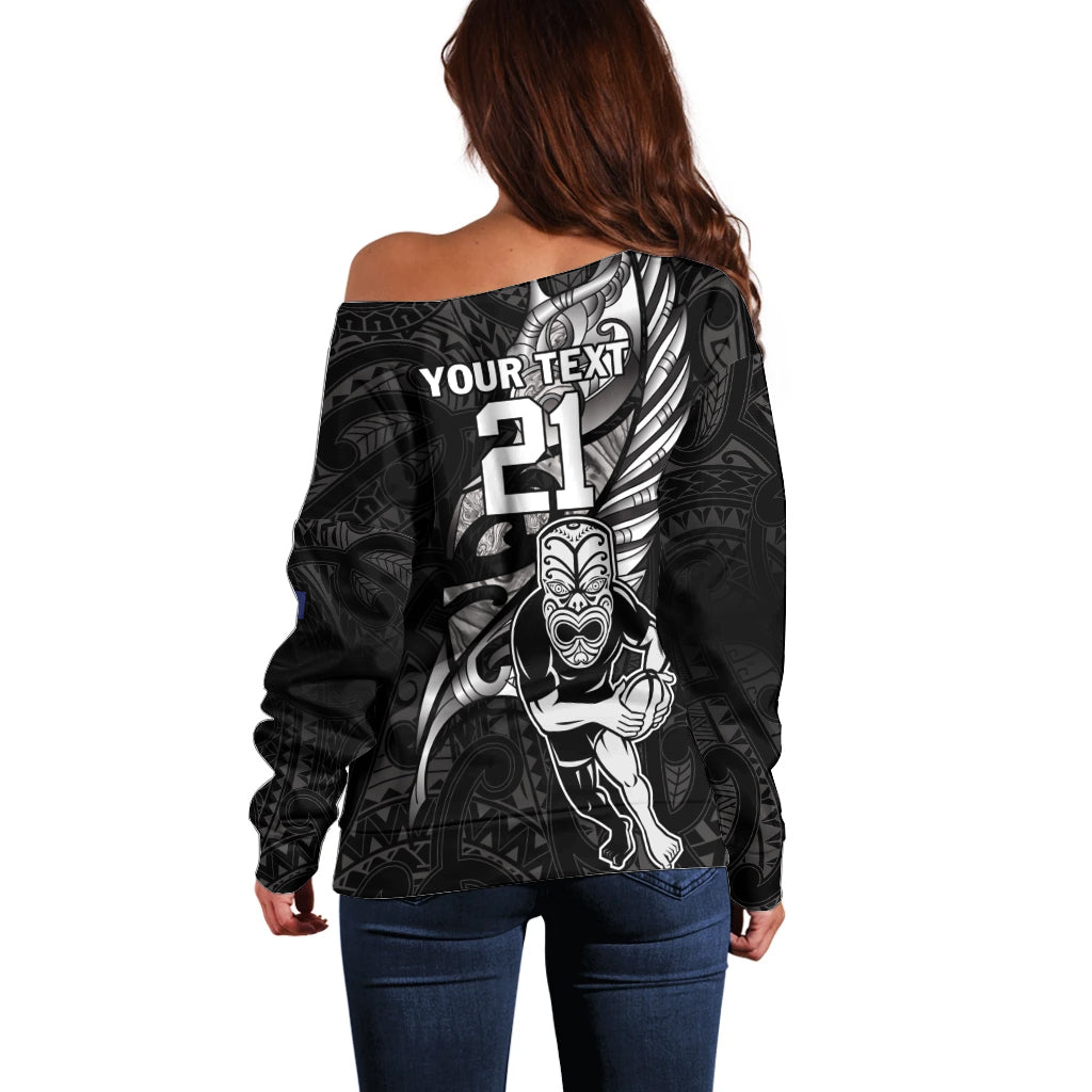 Custom New Zealand Maori Rugby Off Shoulder Sweater Rarauhe Pango Silver Fern Manaia