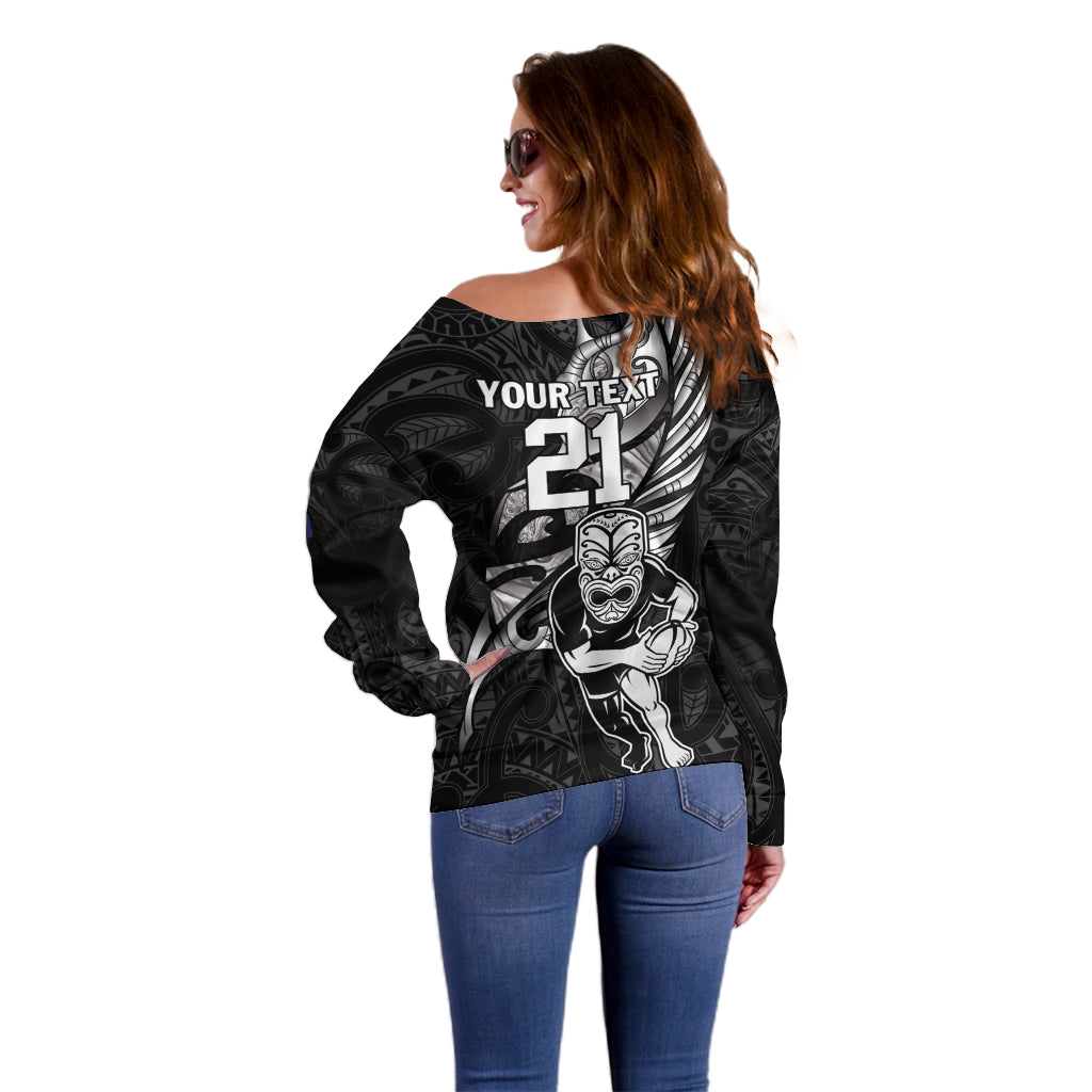 Custom New Zealand Maori Rugby Off Shoulder Sweater Rarauhe Pango Silver Fern Manaia