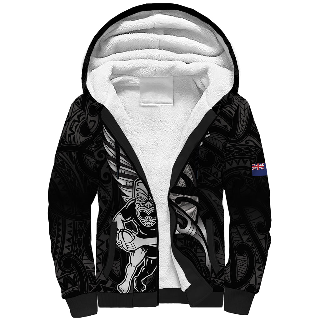 Custom New Zealand Maori Rugby Sherpa Hoodie Rarauhe Pango Silver Fern Manaia