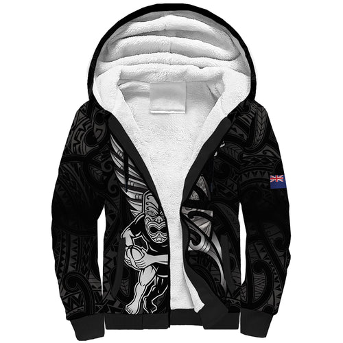 Custom New Zealand Maori Rugby Sherpa Hoodie Rarauhe Pango Silver Fern Manaia