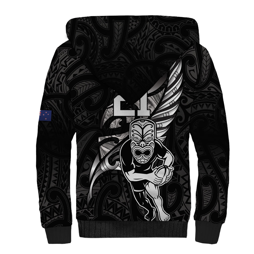 Custom New Zealand Maori Rugby Sherpa Hoodie Rarauhe Pango Silver Fern Manaia