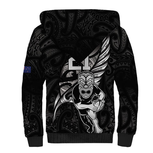 Custom New Zealand Maori Rugby Sherpa Hoodie Rarauhe Pango Silver Fern Manaia