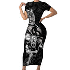 Custom New Zealand Maori Rugby Short Sleeve Bodycon Dress Rarauhe Pango Silver Fern Manaia