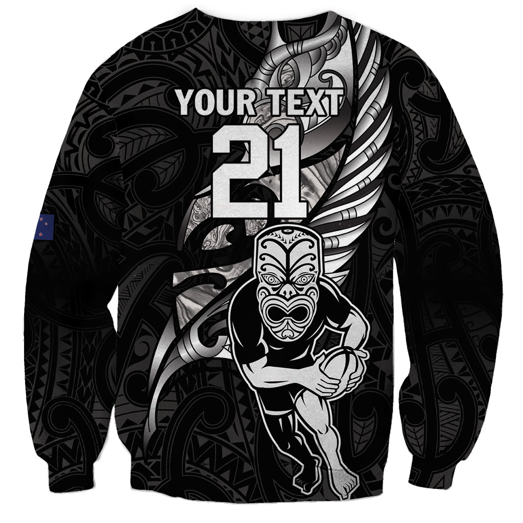 Custom New Zealand Maori Rugby Sweatshirt Rarauhe Pango Silver Fern Manaia
