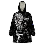 Custom New Zealand Maori Rugby Wearable Blanket Hoodie Rarauhe Pango Silver Fern Manaia
