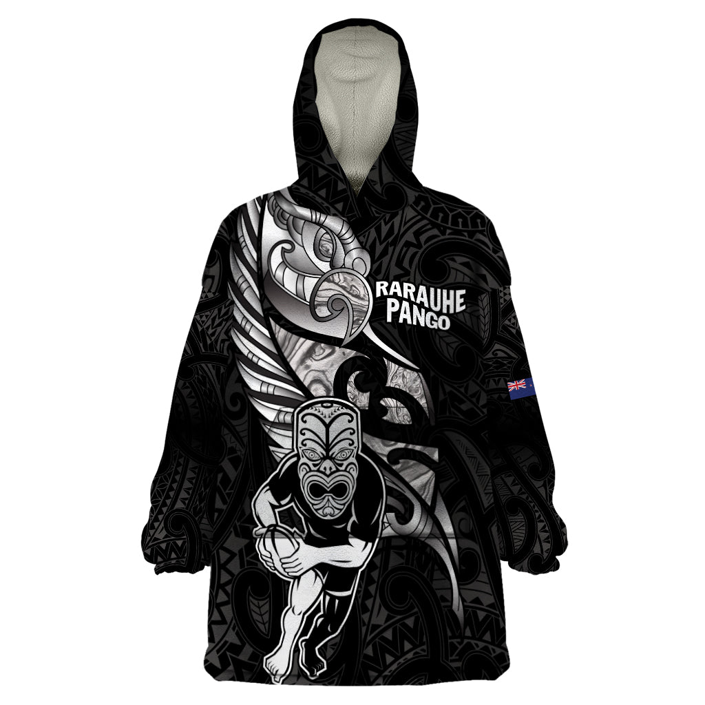 Custom New Zealand Maori Rugby Wearable Blanket Hoodie Rarauhe Pango Silver Fern Manaia