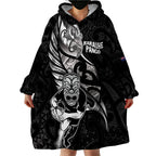 Custom New Zealand Maori Rugby Wearable Blanket Hoodie Rarauhe Pango Silver Fern Manaia