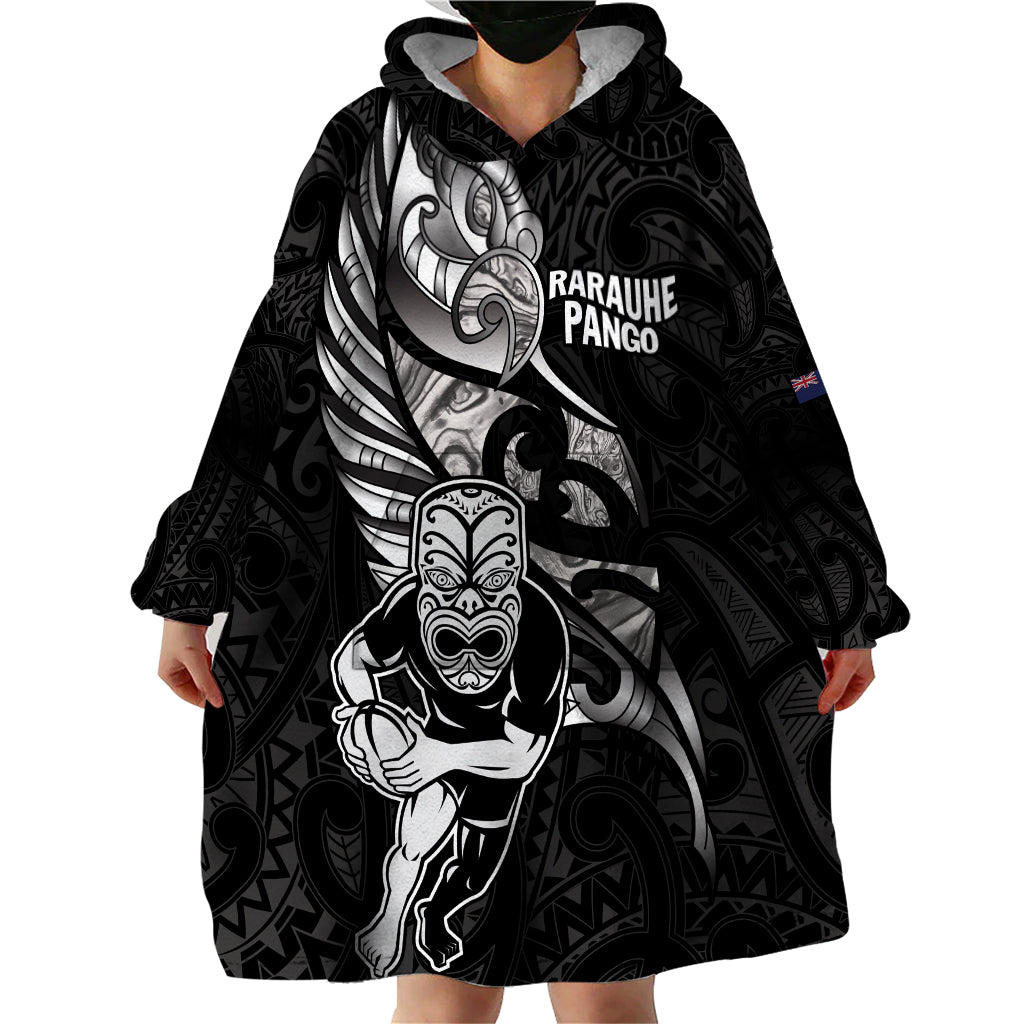 Custom New Zealand Maori Rugby Wearable Blanket Hoodie Rarauhe Pango Silver Fern Manaia